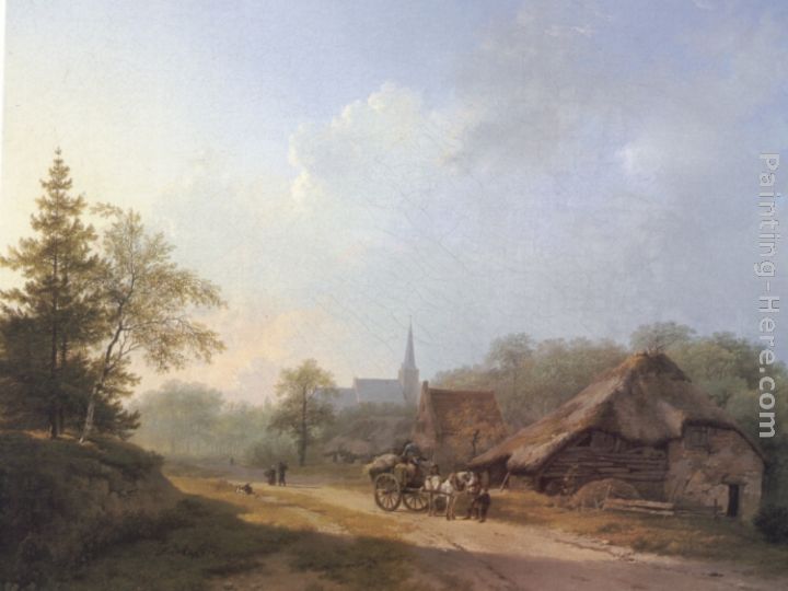 A Cart on a Country Road in Summertime painting - Barend Cornelis Koekkoek A Cart on a Country Road in Summertime art painting